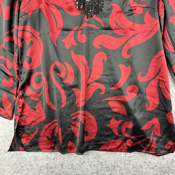 Chicos Top Blouse Size 1 Embellished Tunic Festive Scroll LS Allure Red NEW $129 - Picture 4 of 15